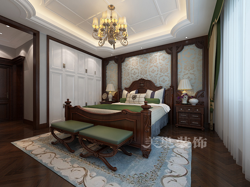 亚星观邸小区五室两厅大平层装修结果图——美式古典风主卧计划