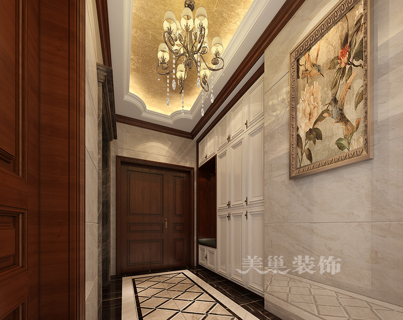 亚星观邸236平五室两厅户型装修美式古典风计划——入户门鞋柜