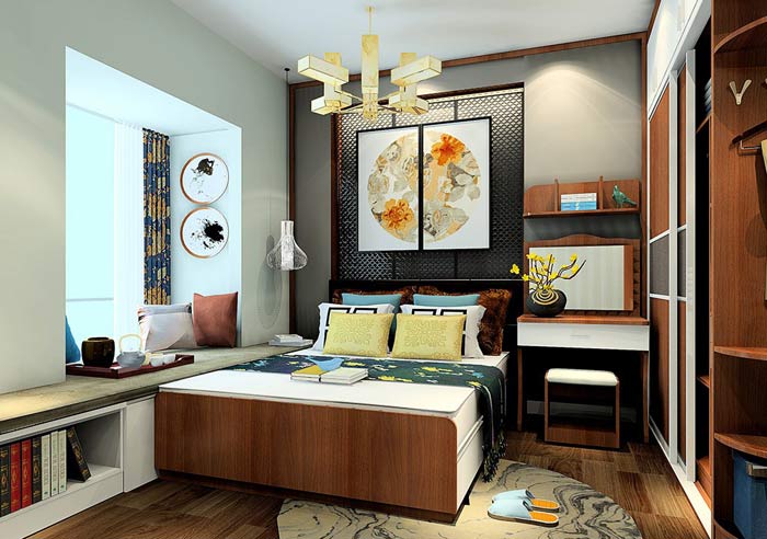 信阳现代中式卧室装修案例设计套图